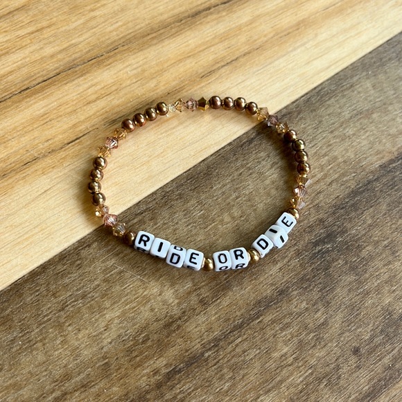 Beautiful Handmade Stretch Bracelet RIDE OR DIE *stack or wear‎ solo* - Picture 1 of 7